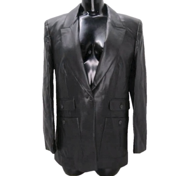 NEW J CREW Womens Blazer Jacket Black Size 2 Vivienne Fuax Leather Single Button - Picture 1 of 10